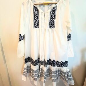 Roller Rabbit Mona Border Maricruz Dress Size Small White & Navy